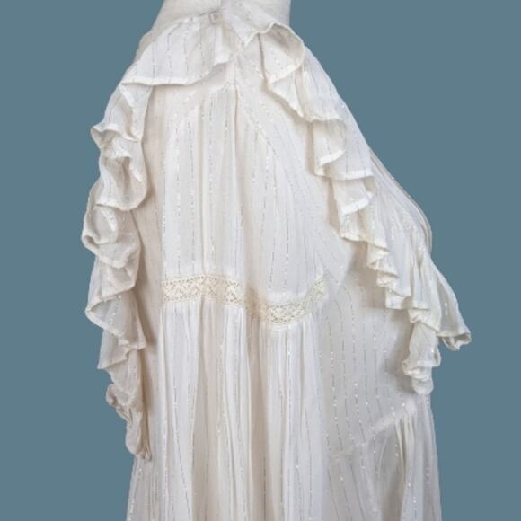 Anthro Maeve 2 Piece Ivory & Silver Ruffled Top 0 - Picture 6 of 12